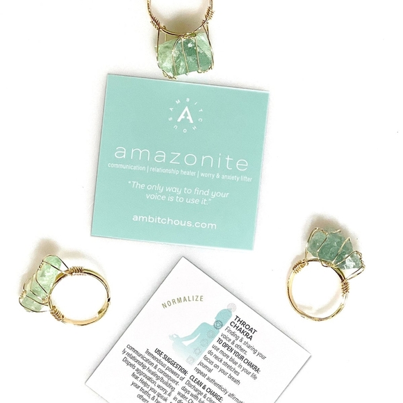 Rough Amazonite Gold Wire-Wrapped Ring - Picture 2 of 5